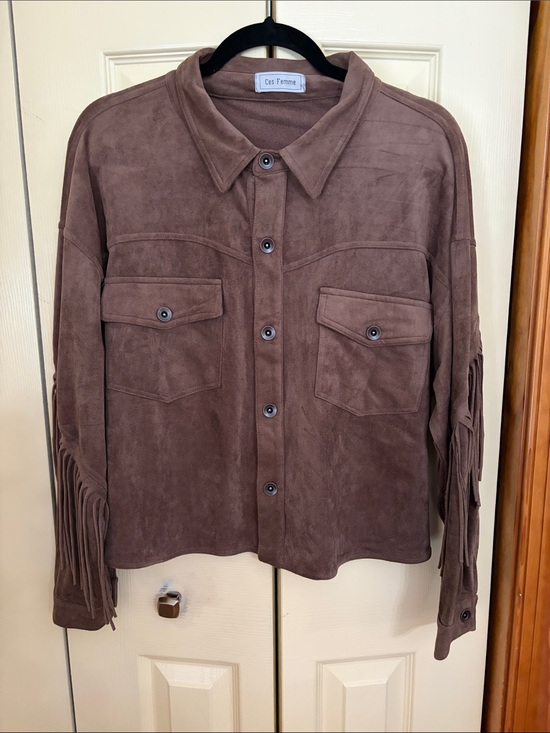Ces Femme Jackets & Blazers - Ces Femme Brown Suede Fringe Utility Jacket